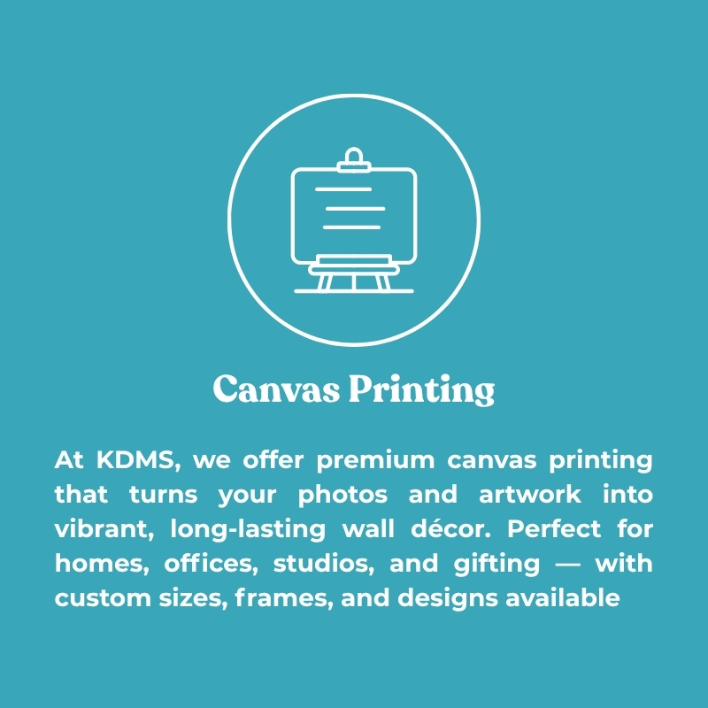 Canvas printing service by KDMS featuring an easel icon and text about premium photo and artwork prints